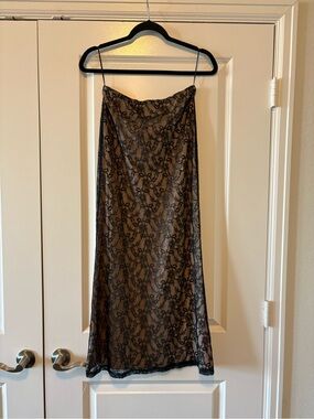 Princess Polly Black Lace Maxi Slip Skirt with Nude Underlay